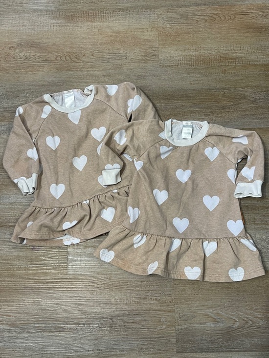 Lila & Jack Other - Kids Heart Ruffle Hem Twin dresses- Cream/pink & white Hearts